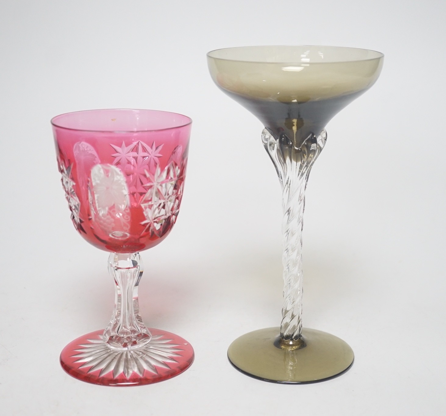 Six cranberry flashed glasses and four others